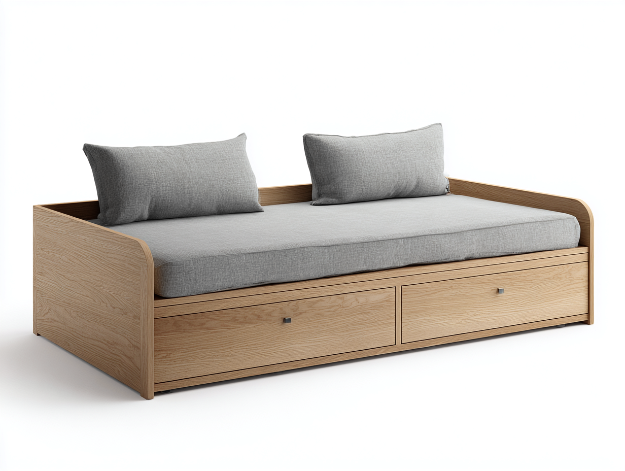 Schlafsofa-Holz-Leinen-218 x 103 x 90 cm-Naturgrau-Skandinavischer Stil-Cottauploft