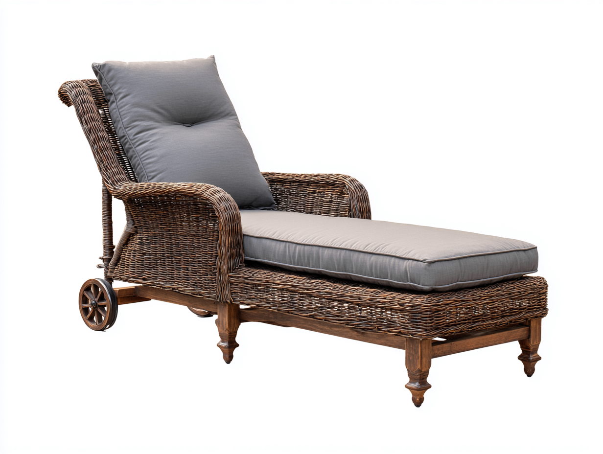 Sonnenliege - Polyrattan-Polyester-Holz - 207 x 74 x 38 cm - Grau-Natur - Klassischer Gartenstil-Cottauploft