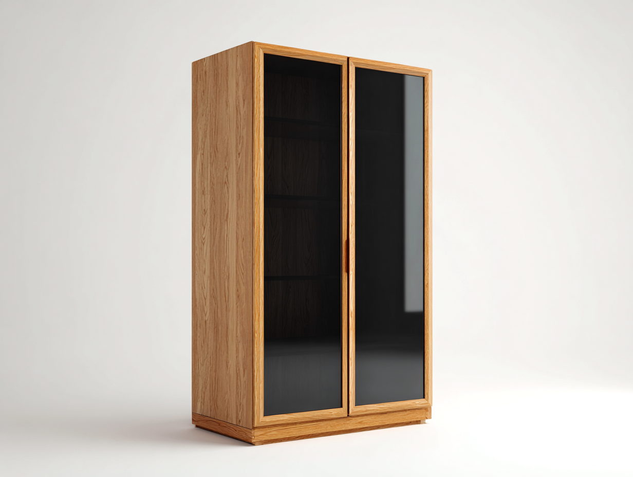 Kleiderschrank mit zwei Türen Holz Glas 100x60x195 cm - Eichefarben - Schwarz - Modernes Design für Schlafzimmer-Cottauploft