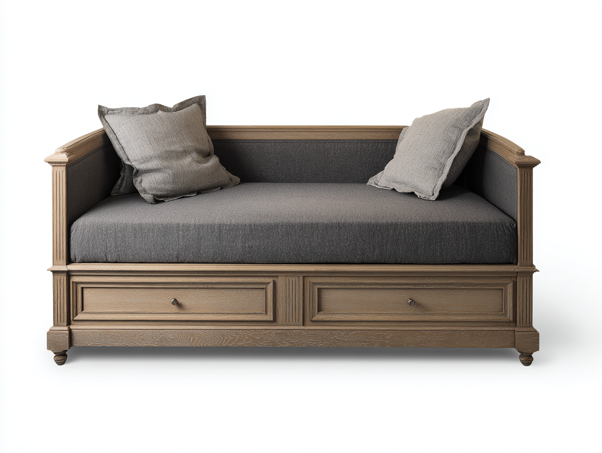 Schlafsofa-Holz-Leinen-216 x 101 x 92 cm-Naturgrau-Landhausstil-Cottauploft