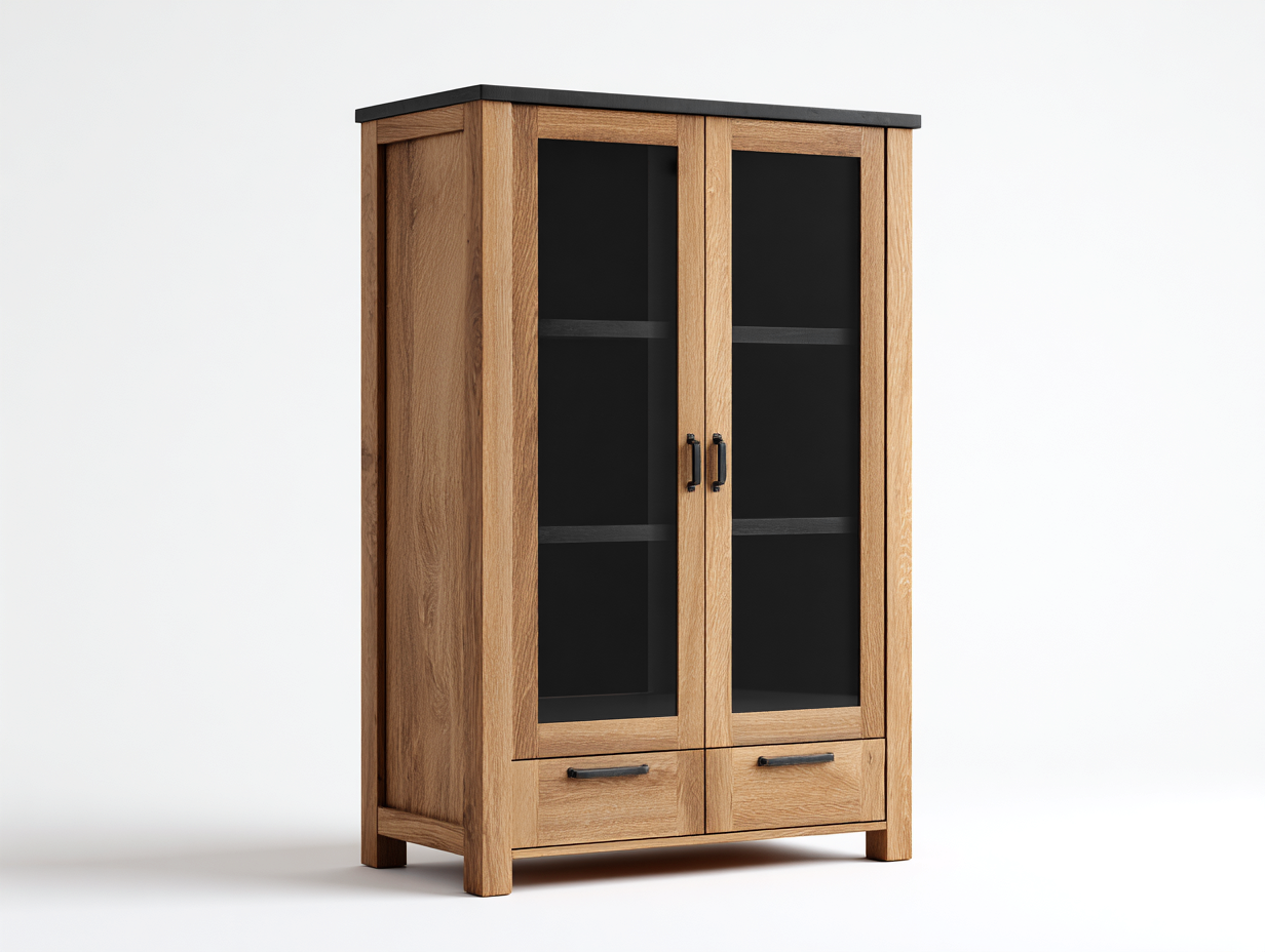 Kleiderschrank mit zwei Türen Holz Glas 100x60x190 cm - Eichefarben - Schwarz - Modernes Design für Schlafzimmer-Cottauploft