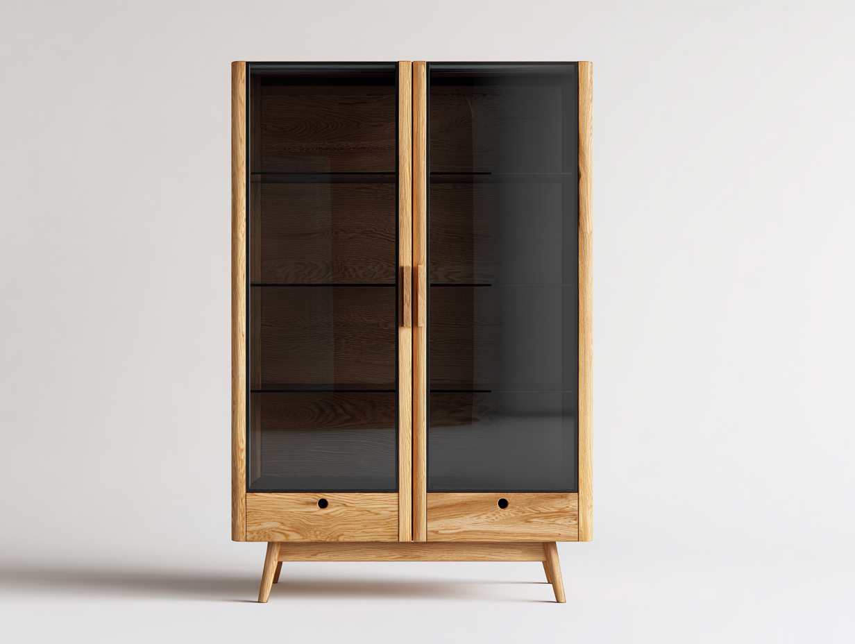 Kleiderschrank mit zwei Türen Holz Glas 100x45x180 cm - Eiche - Schwarz - Modernes Design geeignet für Schlafzimmer-Cottauploft