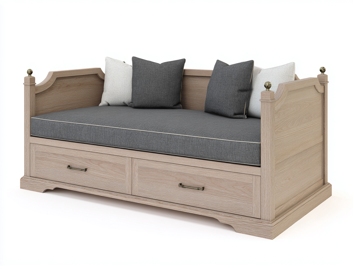 Schlafsofa-Holz-Leinen-220 x 104 x 94 cm-Naturgrau-Klassischer Landhausstil-Cottauploft