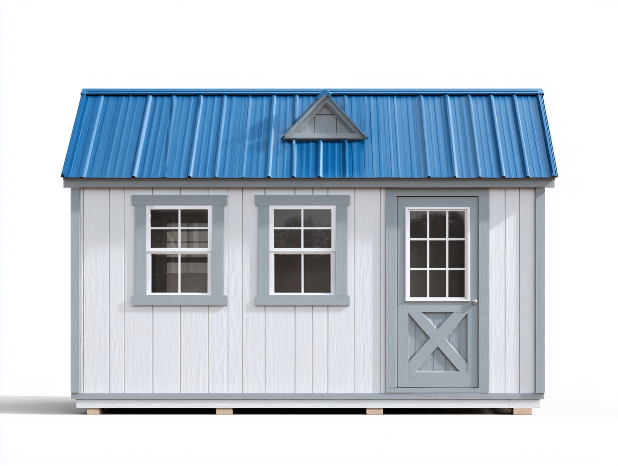 Gartenhaus Holz 320x220x230 cm - Weiß-Grau-Blau - Geeignet für Garten Geräteschuppen - Klassisches Satteldach Design-Cottauploft