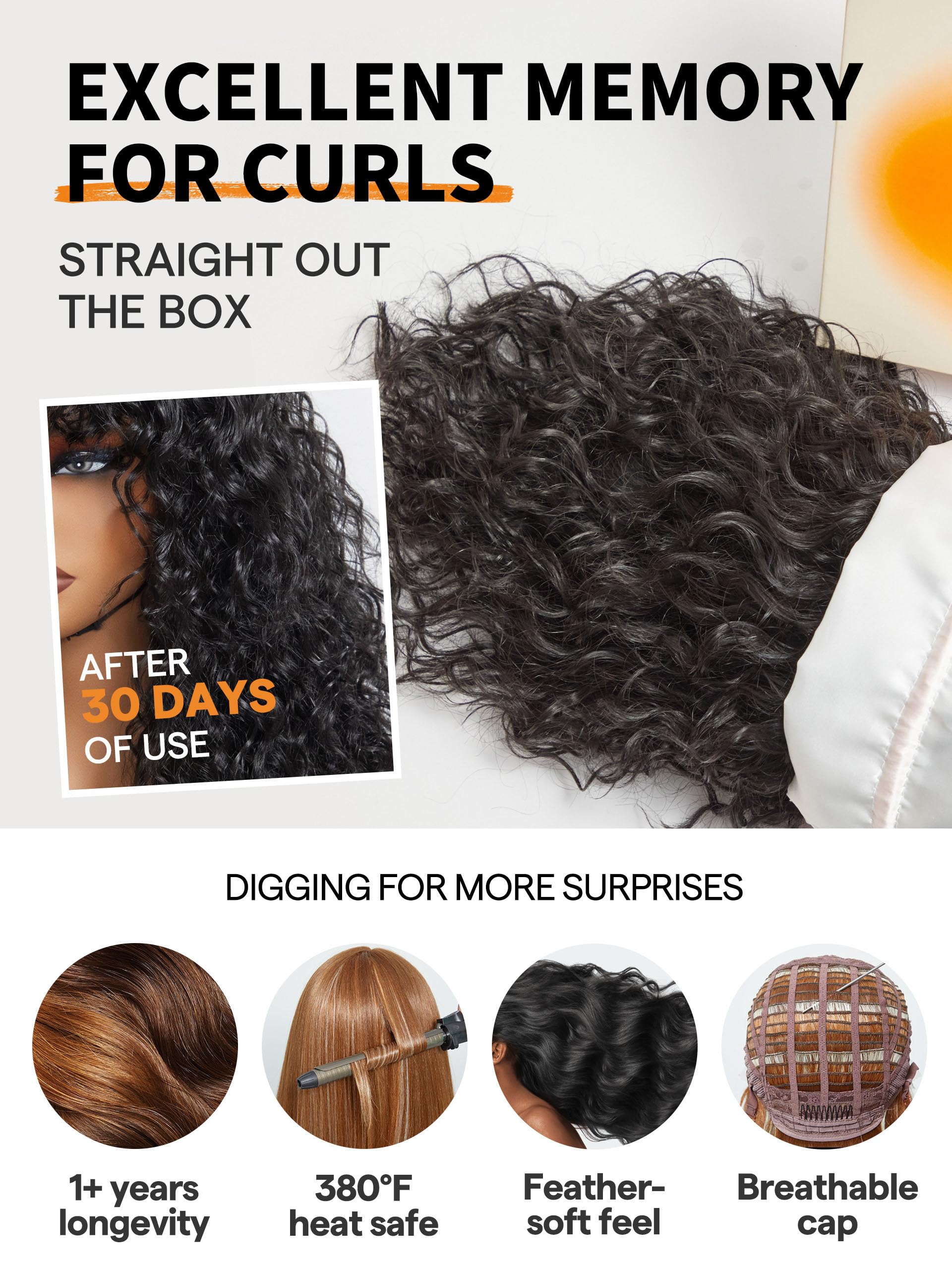 Curly Human Hair Wig with Bangs – Shaggy Waves, Big Hair, Ready-to-Wear