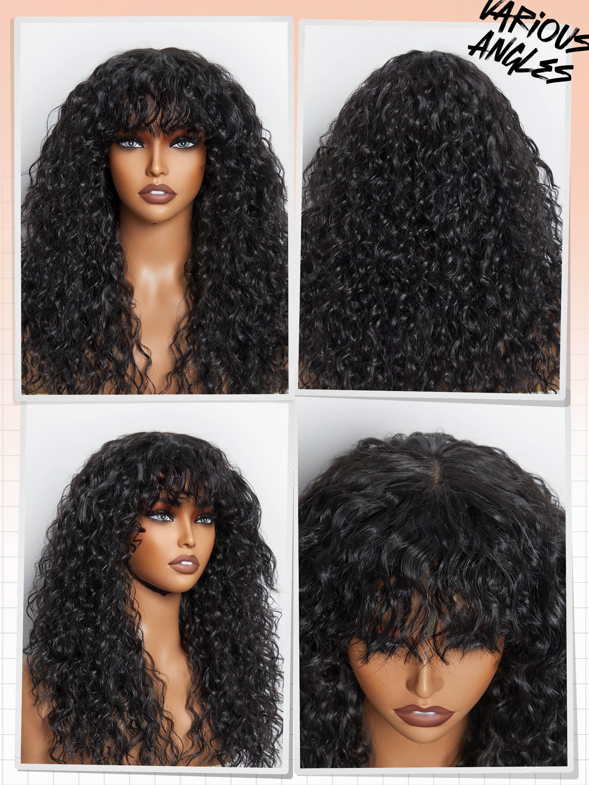 Curly Human Hair Wig with Bangs – Shaggy Waves, Big Hair, Ready-to-Wear