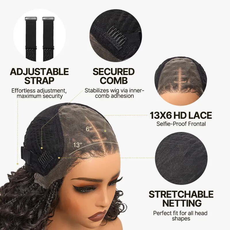 13x6 HD Lace Wig – 12” Boho Braids Water Wave, Pre-Cut, Glueless, Premium Fiber, Beginner Friendly