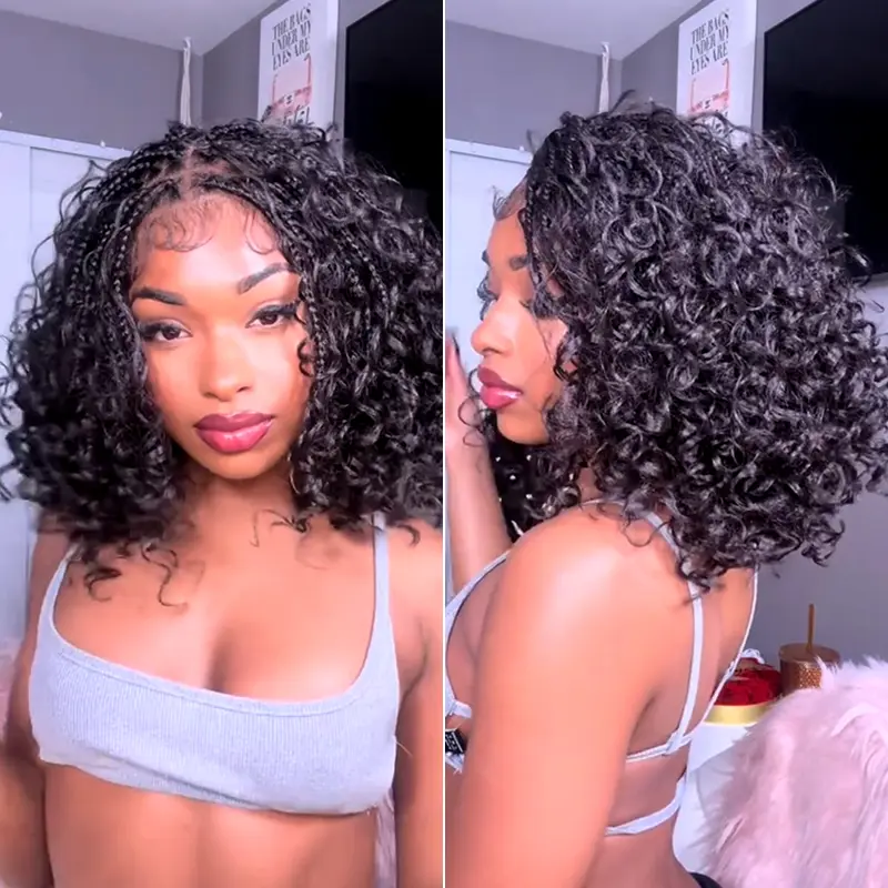 13x6 HD Lace Wig – 12” Boho Braids Water Wave, Pre-Cut, Glueless, Premium Fiber, Beginner Friendly