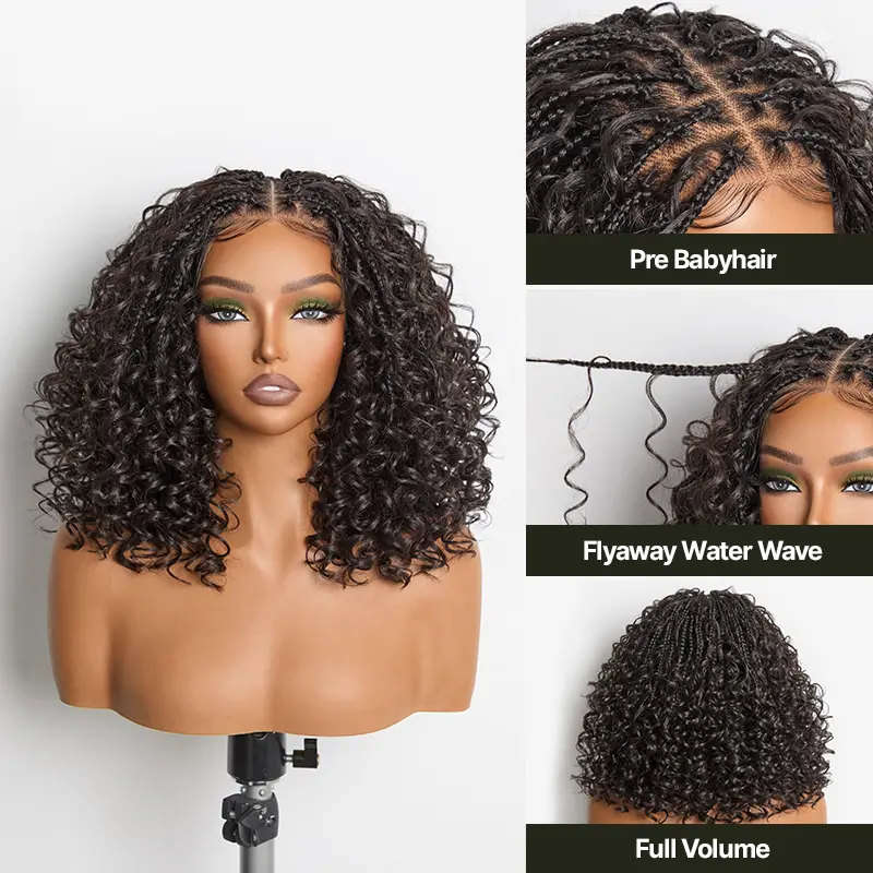 13x6 HD Lace Wig – 12” Boho Braids Water Wave, Pre-Cut, Glueless, Premium Fiber, Beginner Friendly