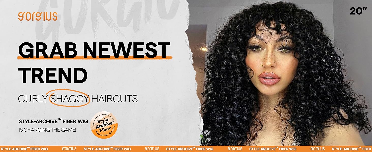 Shaggy Haircuts Natural Black Curly Wig With Bangs Crafted with Style-Archive Technology