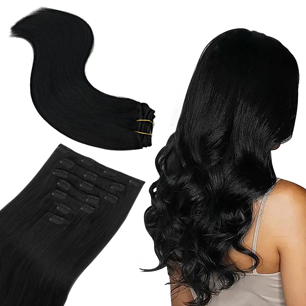 Clip-In Human Hair Extensions - Natural Straight Remy Hair, Easy to Style, Soft for Women
