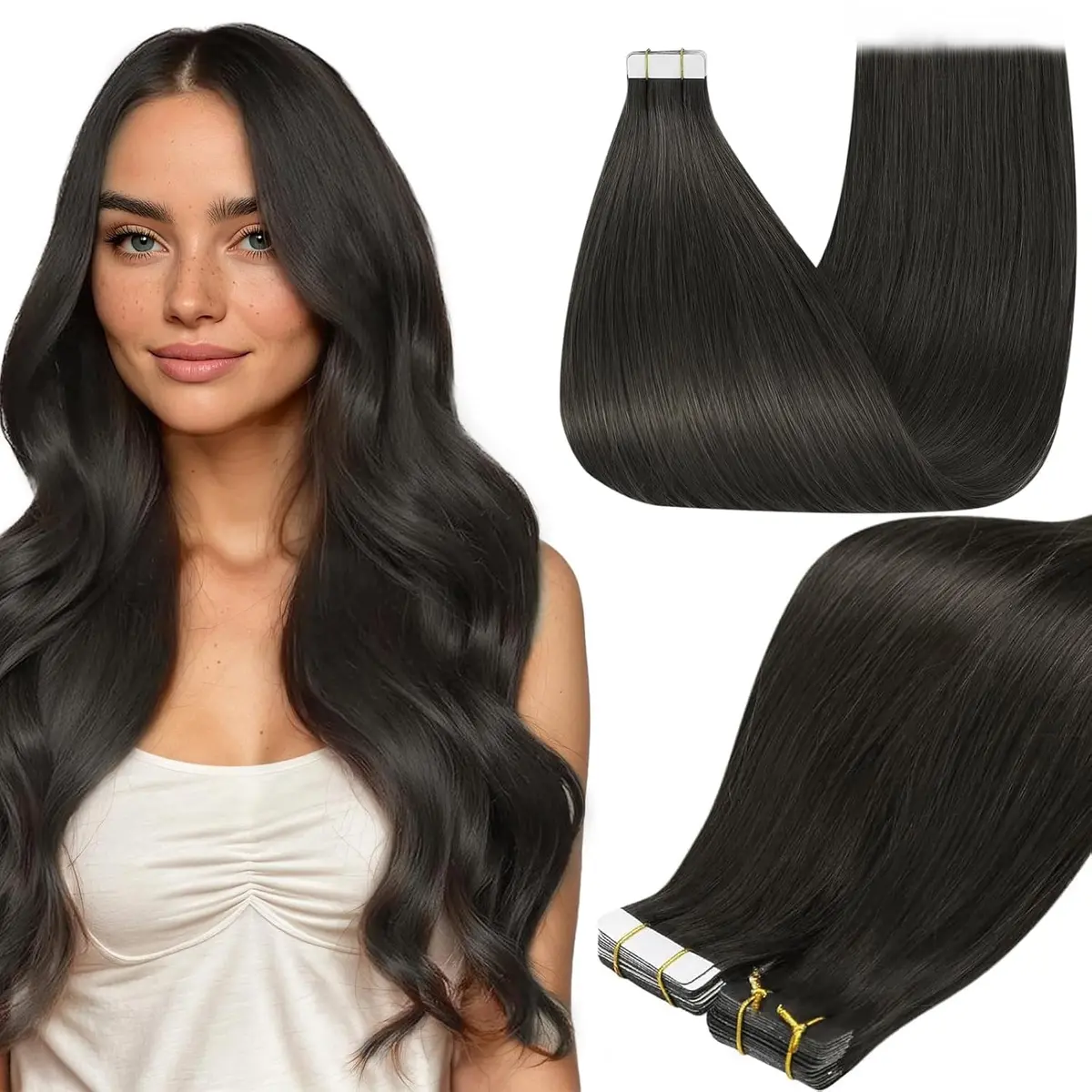 Tape-In Human Hair Extensions - Natural Straight, 20 Pcs, 50g for Women