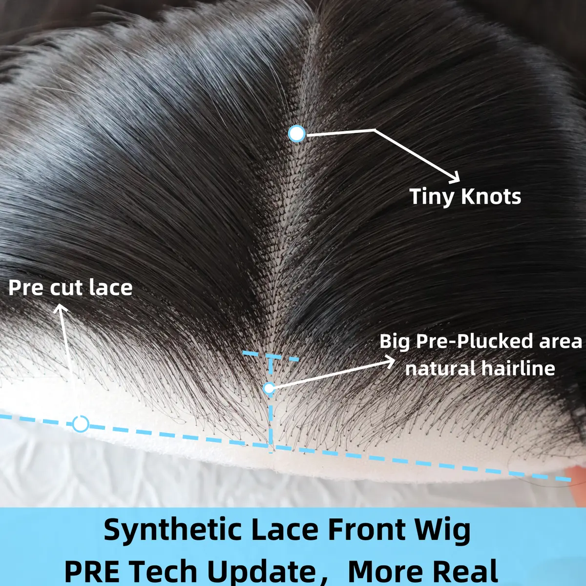 9x7 Glueless Synthetic Lace Front Wig - Pre-Plucked, Pre-Cut Straight Wig with Natural Hairline and Tiny Knots, No Glue Needed