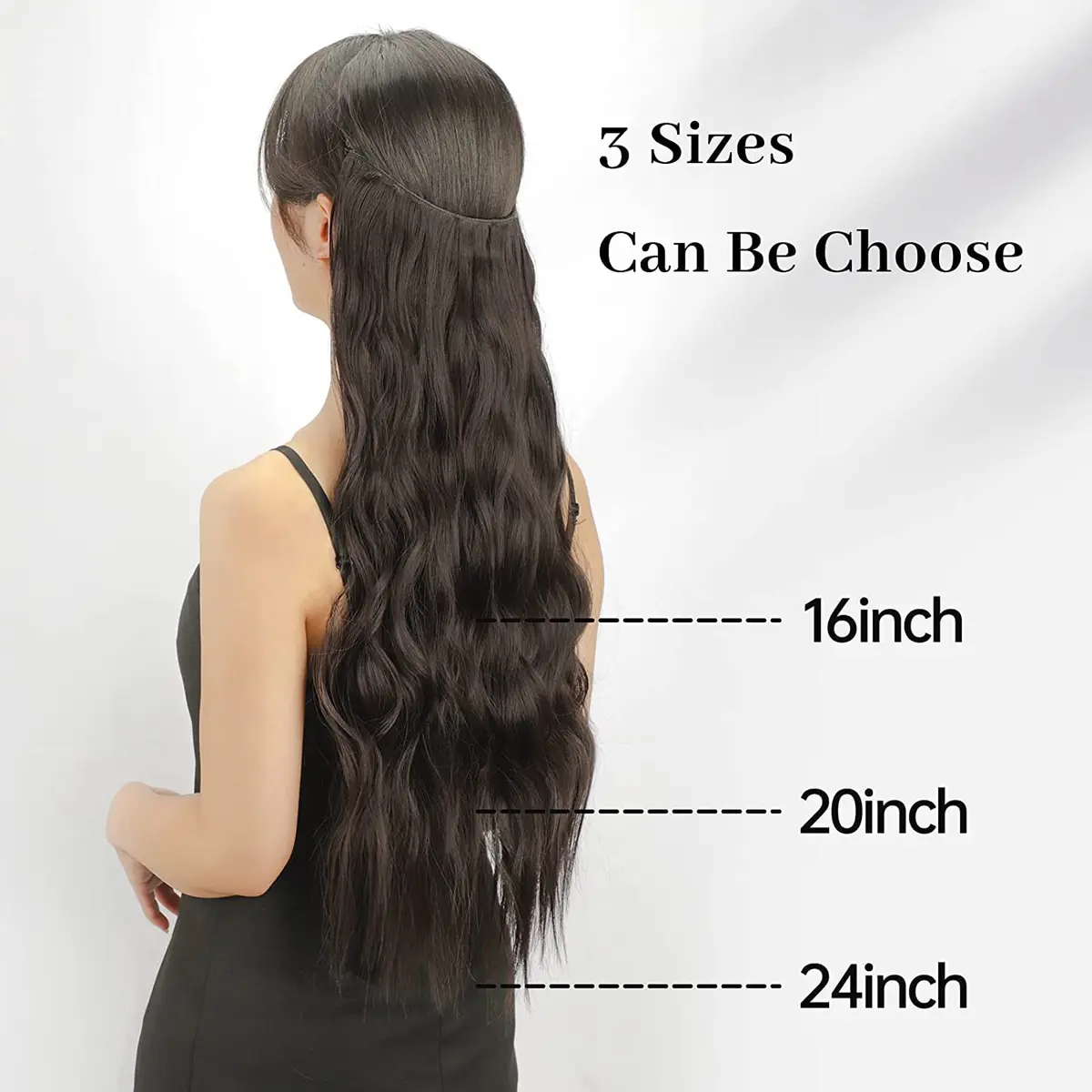 Invisible Wire Synthetic Halo Hair Extensions 16/20/24 Inch Clip-On Long Wavy Hairpiece for Women - Black