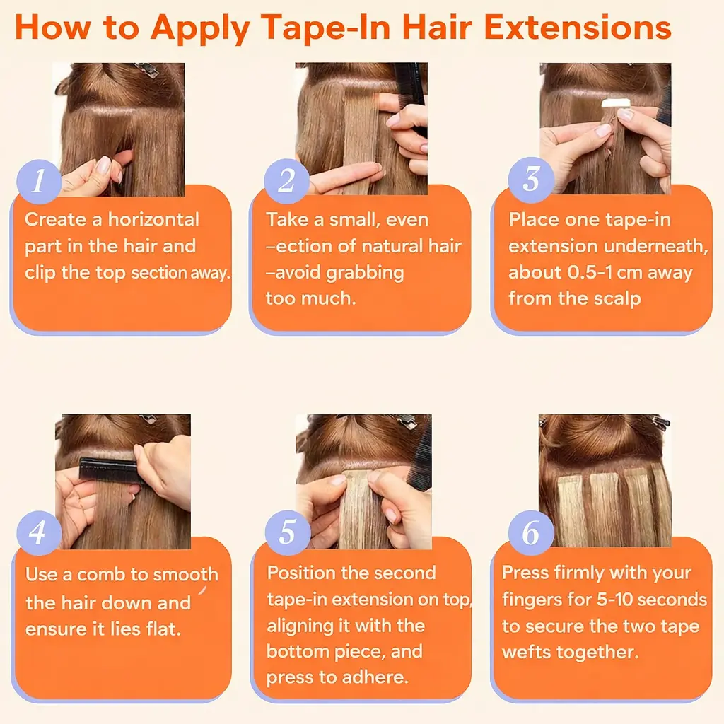 Tape-In Human Hair Extensions - Natural Straight, 20 Pcs, 50g for Women