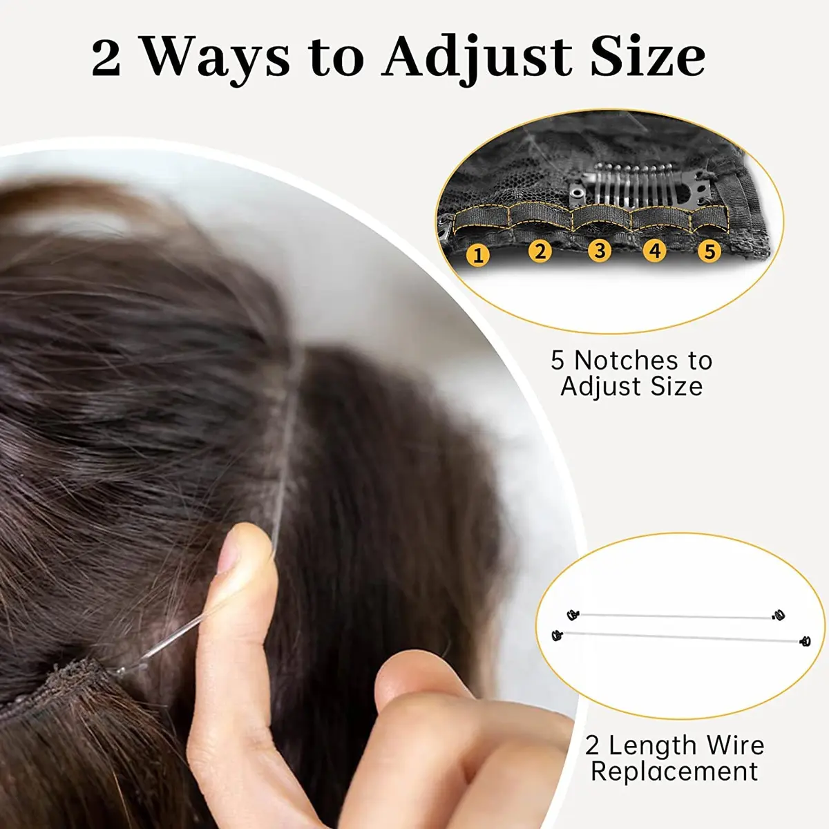 Invisible Wire Synthetic Halo Hair Extensions 16/20/24 Inch Clip-On Long Wavy Hairpiece for Women - Black