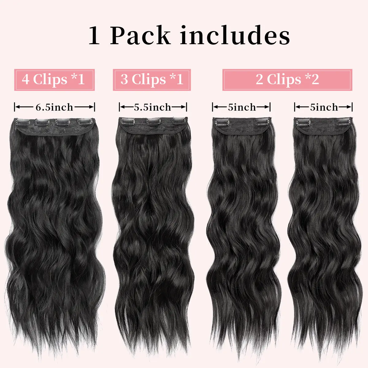 Clip-In Synthetic Hair Extensions - Long Wavy 4PCS Thick Chestnut Fiber Double Weft Natural Hairpieces for Women