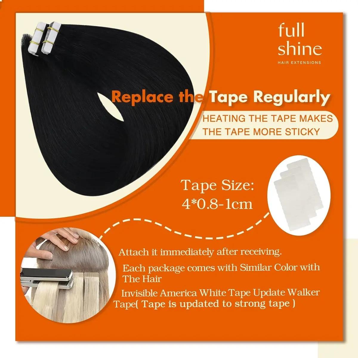 Tape-In Human Hair Extensions - Natural Straight, 20 Pcs, 50g for Women