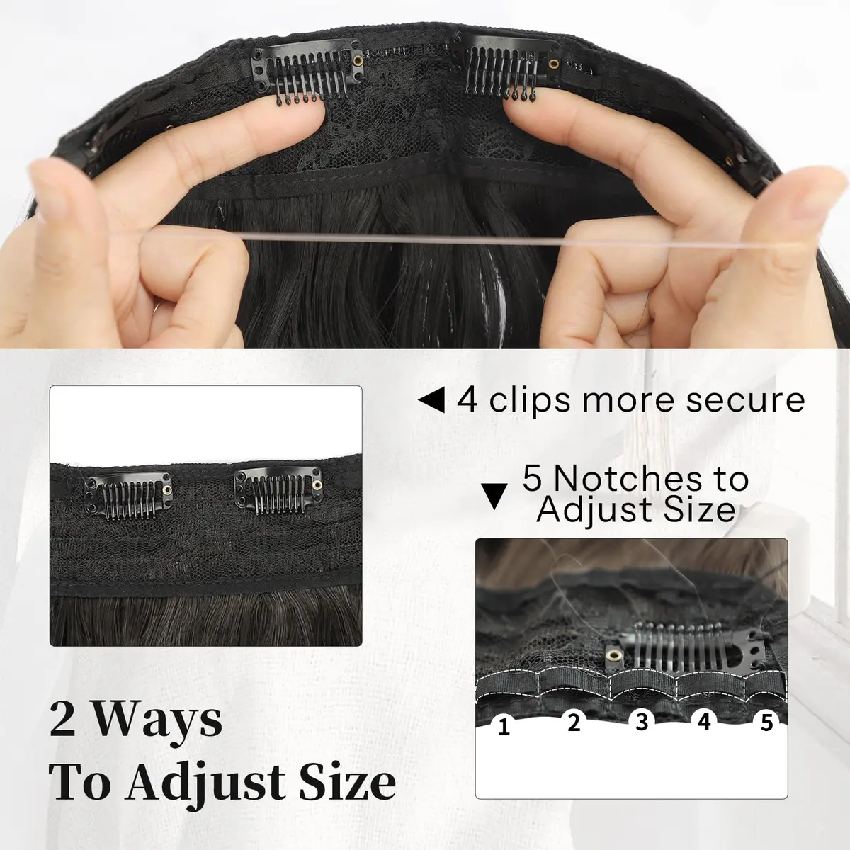 Invisible Wire Synthetic Halo Hair Extensions 16/20/24 Inch Clip-On Long Wavy Hairpiece for Women - Black