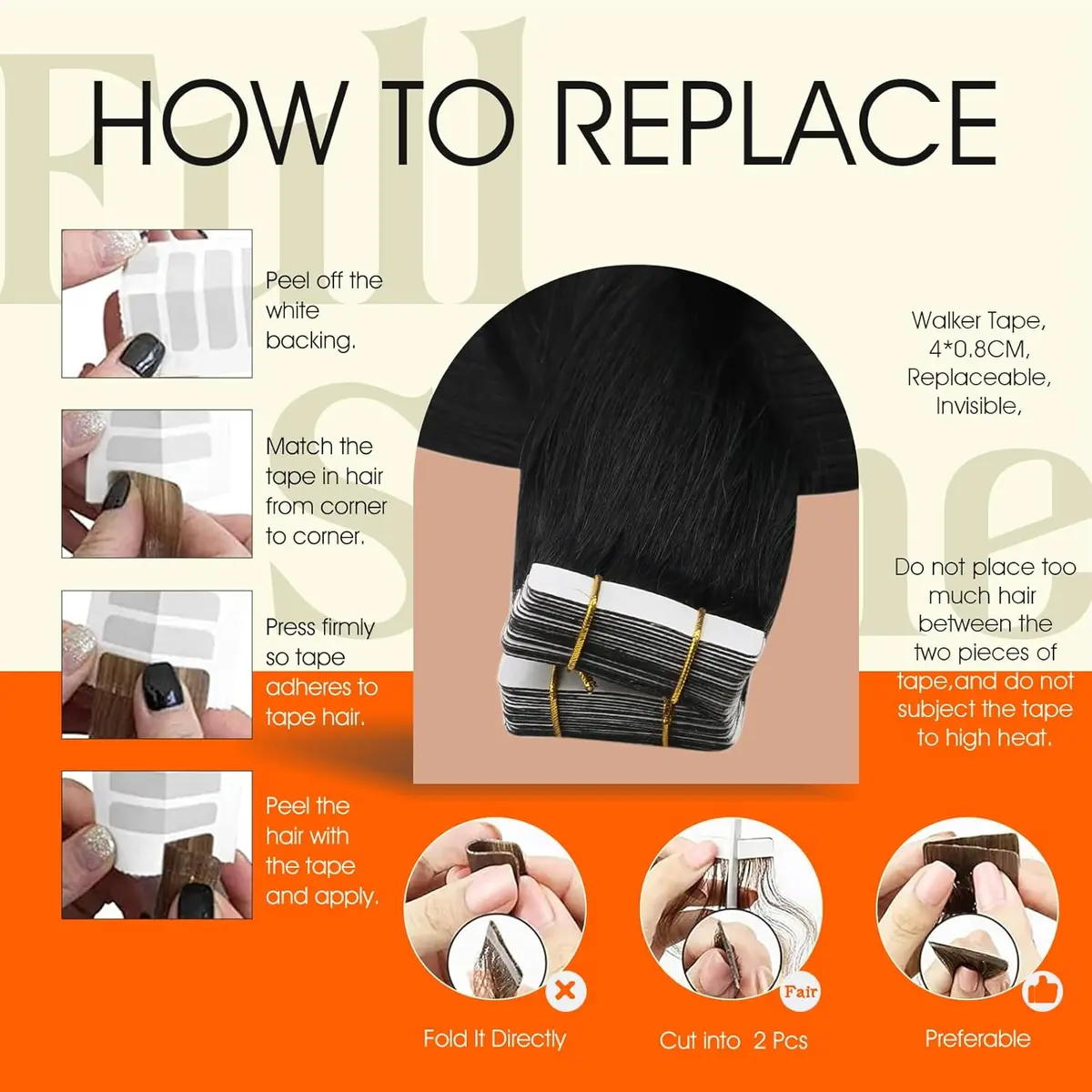 Tape-In Human Hair Extensions - Natural Straight, 20 Pcs, 50g for Women