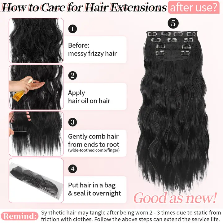 Clip-In Synthetic Hair Extensions - Long Wavy 4PCS Thick Chestnut Fiber Double Weft Natural Hairpieces for Women