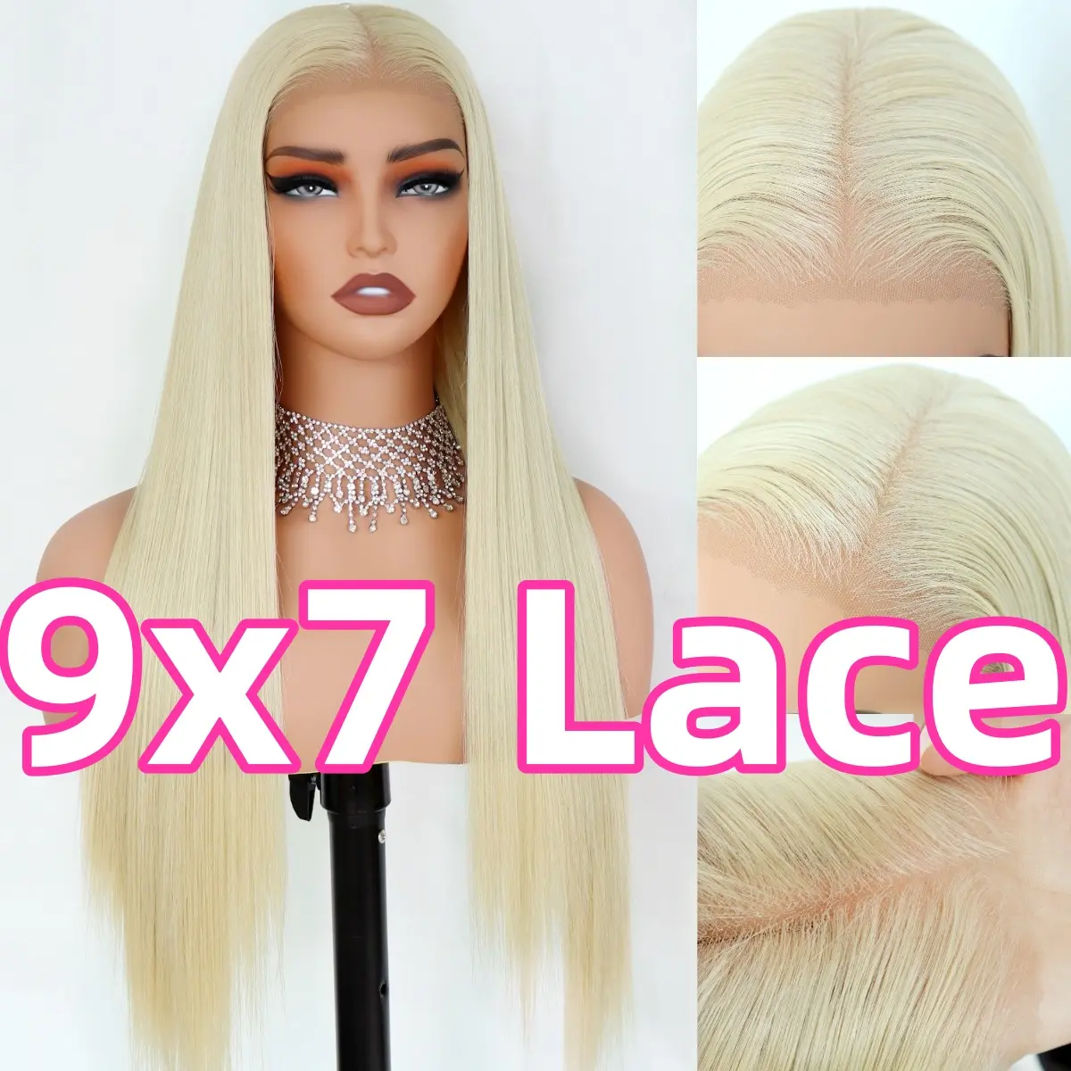 9x7 Glueless Synthetic Lace Front Wig - Pre-Plucked, Pre-Cut Straight Wig with Natural Hairline and Tiny Knots, No Glue Needed