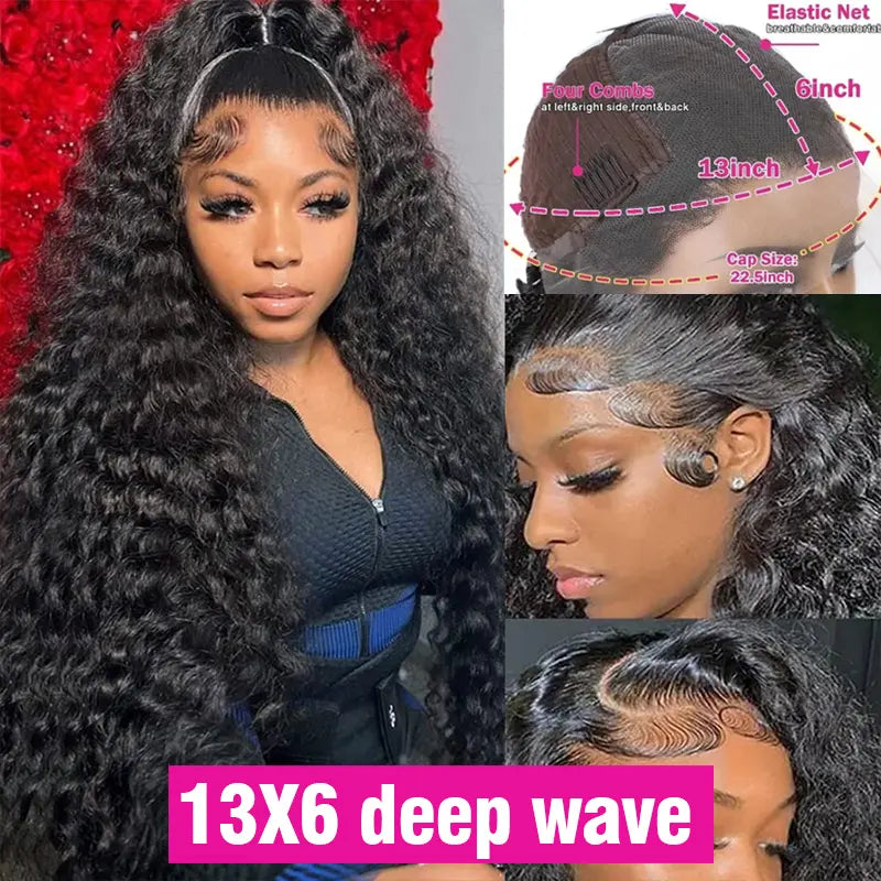 Deep Wave Lace Frontal Wig 13x4/13x6 HD Transparent Human Hair Curly Wigs for Women