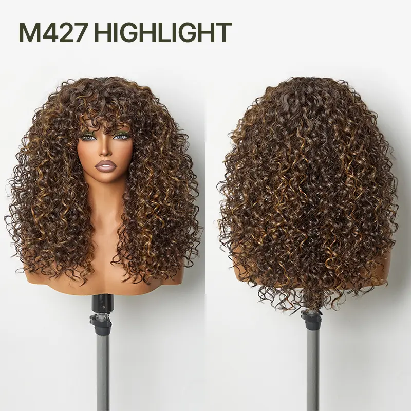 Curly Human Hair Wig with Bangs – Shaggy Waves, Big Hair, Ready-to-Wear