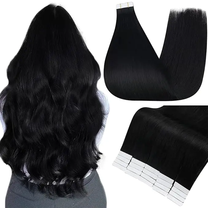 Tape-In Human Hair Extensions - Natural Straight, 20 Pcs, 50g for Women