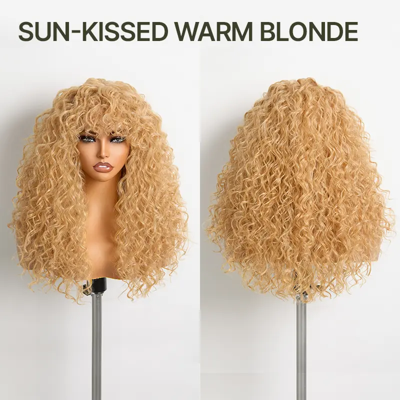 Curly Human Hair Wig with Bangs – Shaggy Waves, Big Hair, Ready-to-Wear