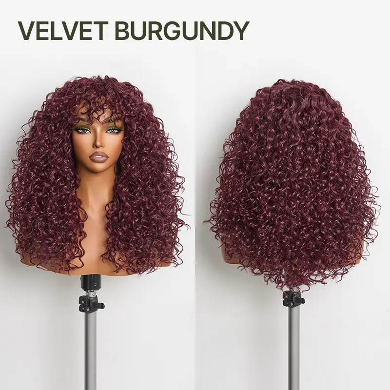Curly Human Hair Wig with Bangs – Shaggy Waves, Big Hair, Ready-to-Wear
