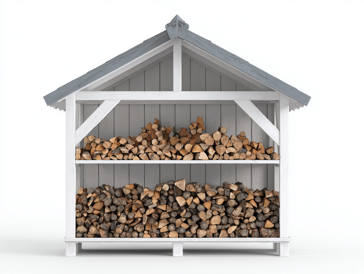 Kaminholzregal-Holz-Metall-148x54x165 cm-Weiß-Grau-Landhausstil-Havengetbase