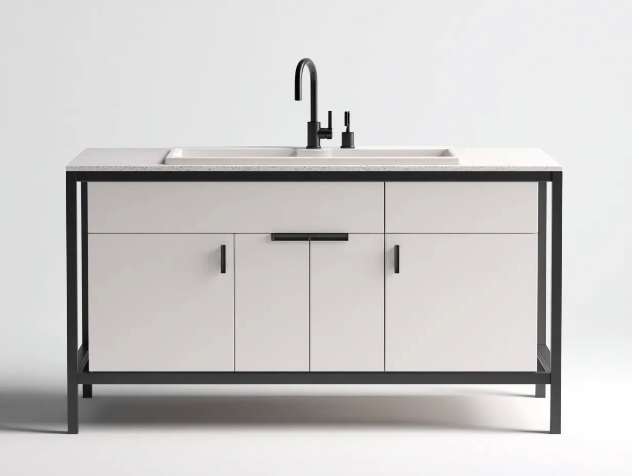 Outdoor Küche Insel - Stahl-Kompositstein - 158x62x92 cm - Schwarz-Weiß - Moderner Minimalstil-Havengetbase