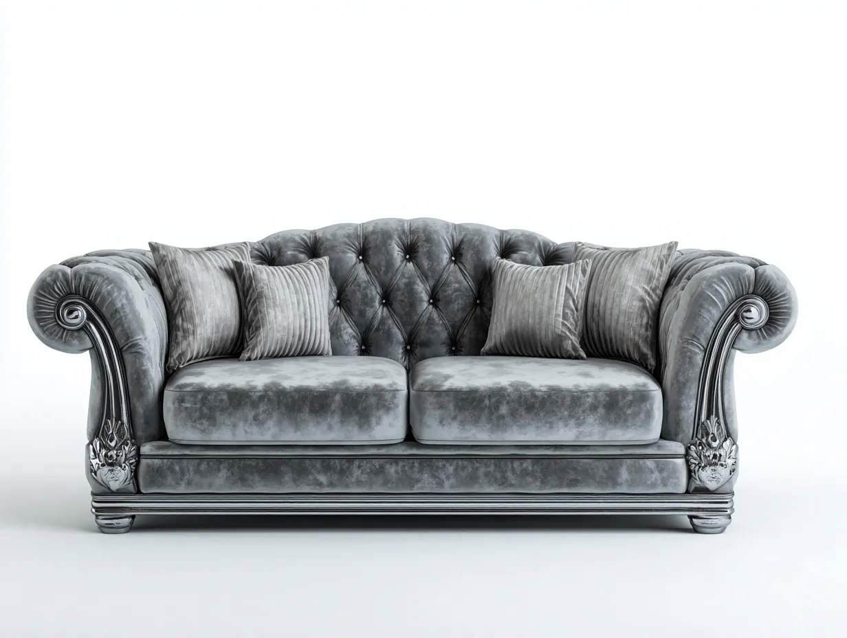 Gerades Sofa-Samt-Holz-Metall-205 x 94 x 88 cm-Grau-Klassischer Stil-Havengetbase