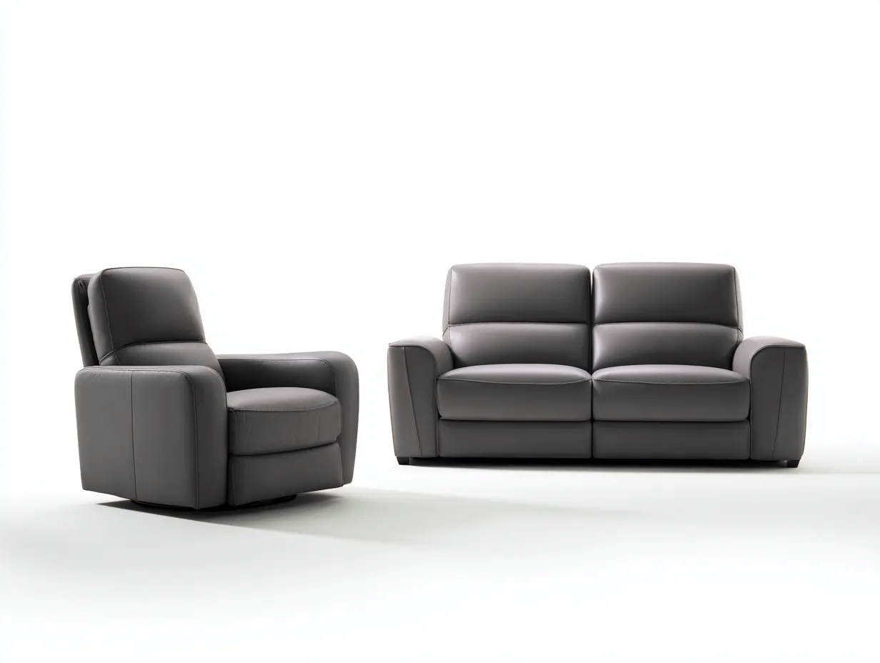 Relaxsofa Sets-Leder-Metall-Holz-182 x 101 x 104 cm-Grau-Modern-Havengetbase