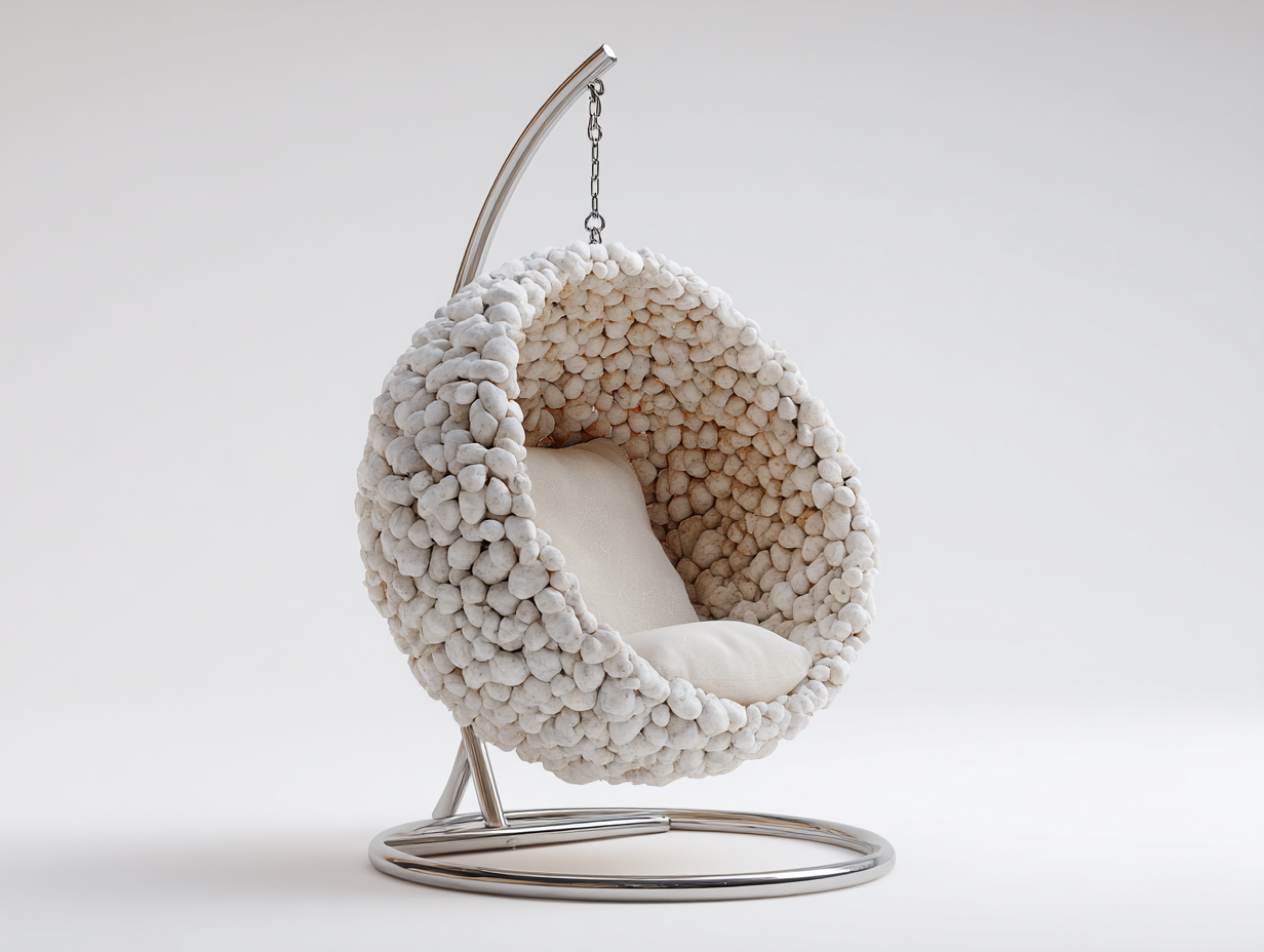 Sillón colgante de interior con soporte metálico 95x95x195 cm blanco - diseño moderno cómodo-Cottagolab