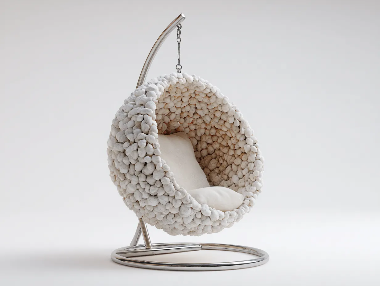 Sillón colgante de interior con soporte metálico 95x95x195 cm blanco - diseño moderno cómodo-Cottagolab