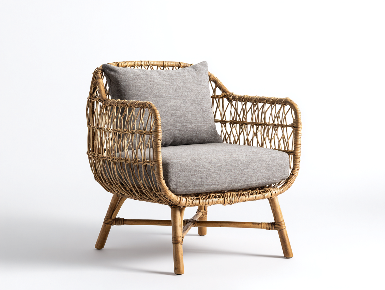 Sillones de ratán natural 70x65x75 cm marrón claro para salón estilo moderno-Cottagolab