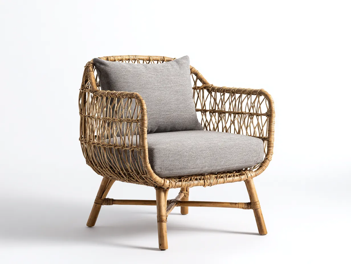 Sillones de ratán natural 70x65x75 cm marrón claro para salón estilo moderno-Cottagolab