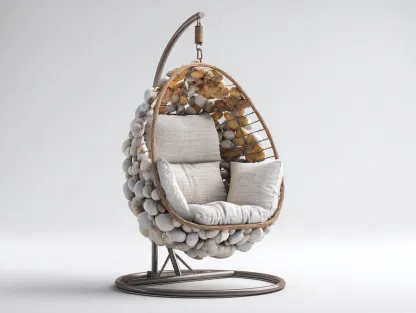 Sillón colgante de jardín 105x105x195 cm - ratán natural y cojines beige - sillón colgante con soporte metálico - estilo moderno-Cottagolab