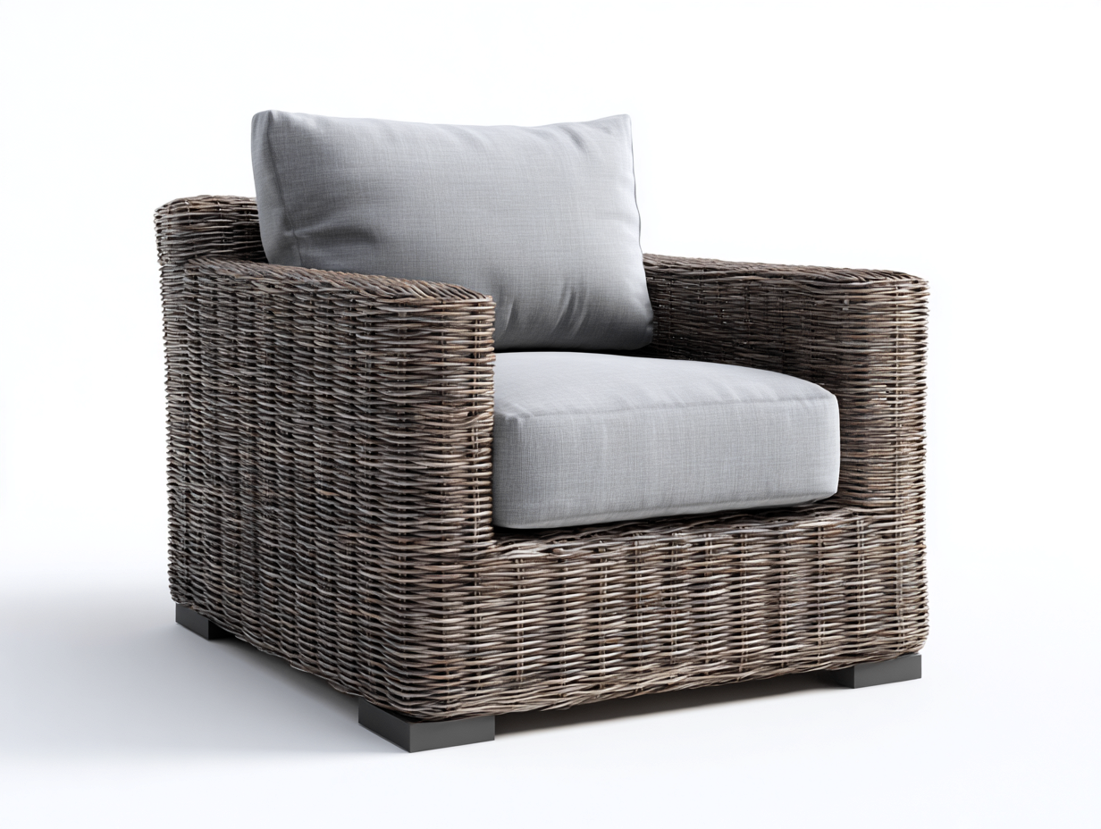 Sillones de ratán acero 85x80x80 cm gris marrón con cojín para jardín diseño moderno-Cottagolab