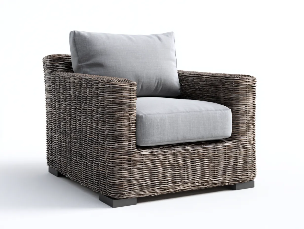 Sillones de ratán acero 85x80x80 cm gris marrón con cojín para jardín diseño moderno-Cottagolab