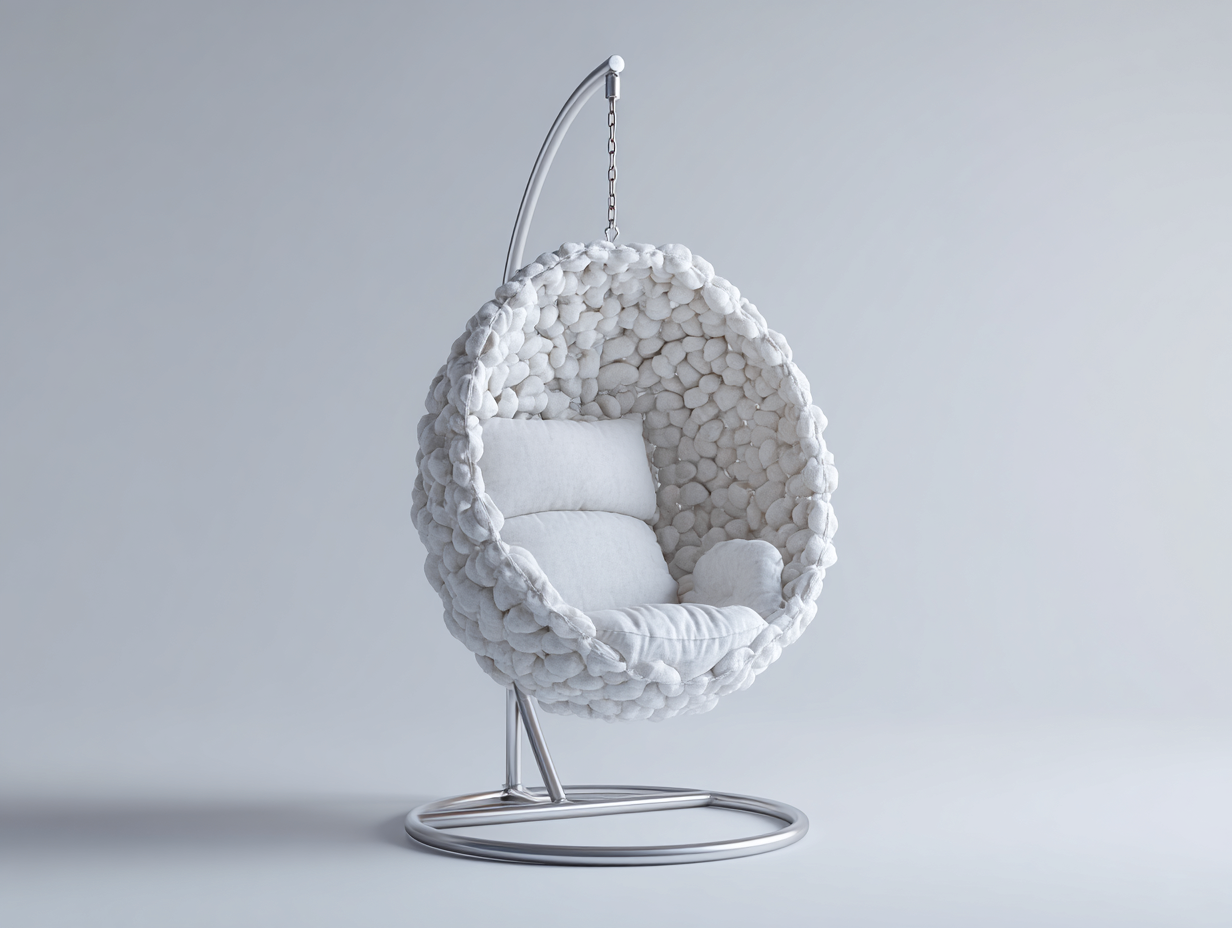 Sillón colgante de jardín 105x105x195 cm - tejido blanco y estructura metálica - sillón colgante con soporte - estilo moderno-Cottagolab