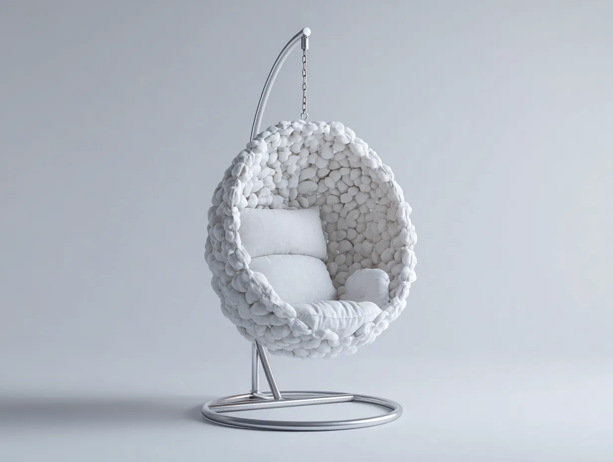 Sillón colgante de jardín 105x105x195 cm - tejido blanco y estructura metálica - sillón colgante con soporte - estilo moderno-Cottagolab