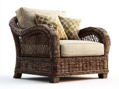 Sillón de ratán 85x80x75 cm ratán y tela beige y marrón - diseño clásico para salón-Cottagolab