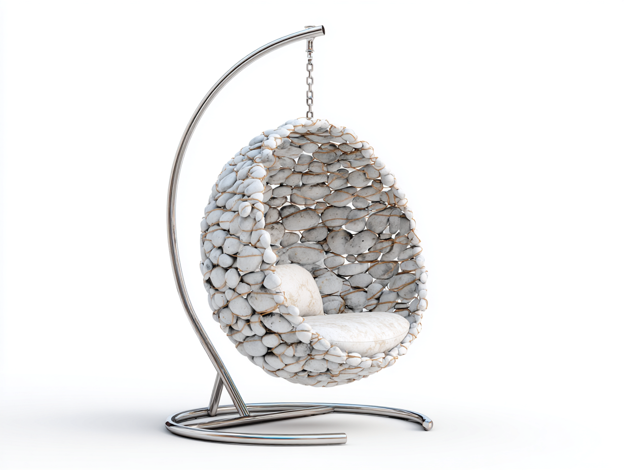 Sillón colgante 95x90x195 cm acero y piedra sintética blanco - diseño moderno con soporte-Cottagolab