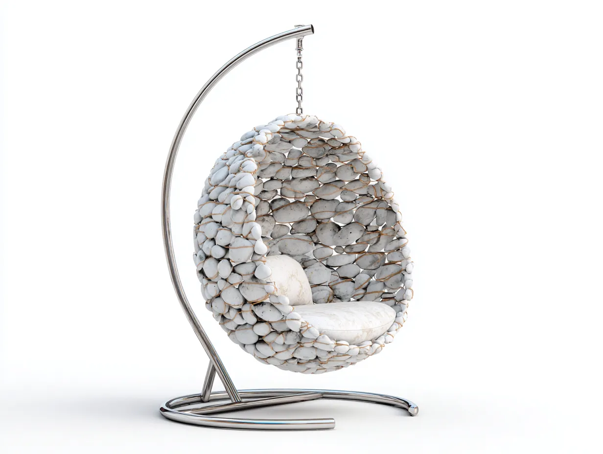 Sillón colgante 95x90x195 cm acero y piedra sintética blanco - diseño moderno con soporte-Cottagolab