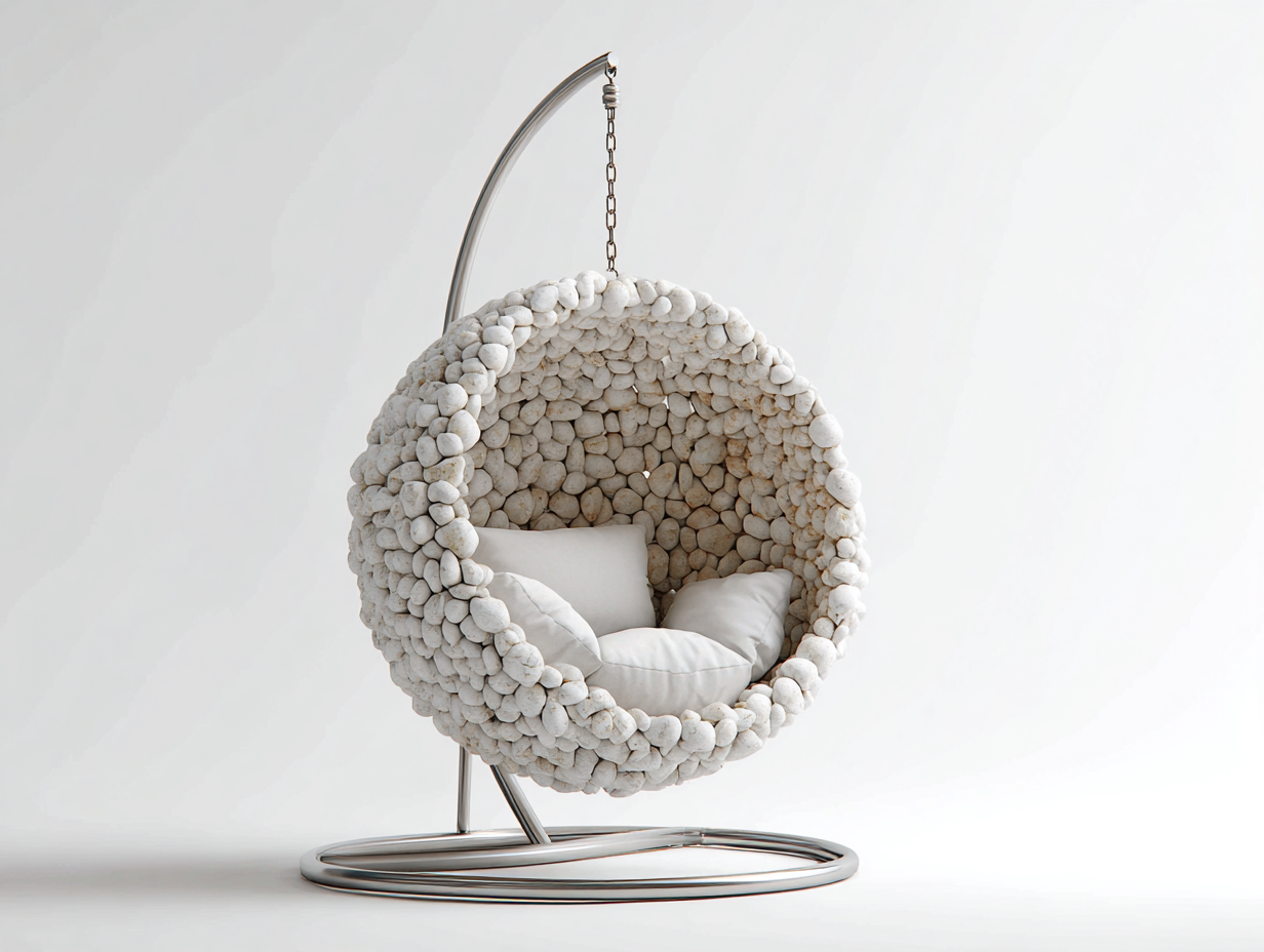 Sillones colgantes de piedra sintética 95x85x120 cm blanco para jardín estilo moderno-Cottagolab