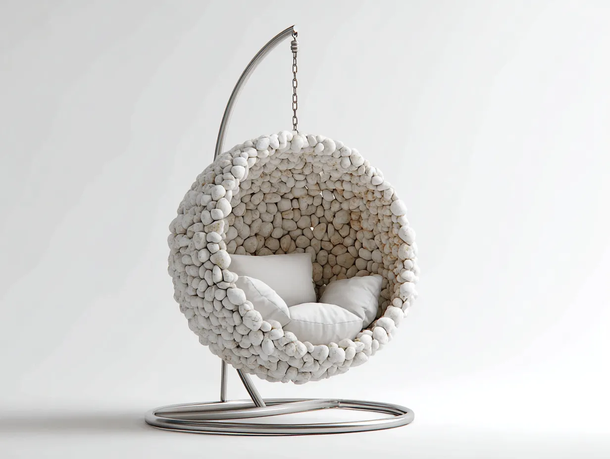 Sillones colgantes de piedra sintética 95x85x120 cm blanco para jardín estilo moderno-Cottagolab