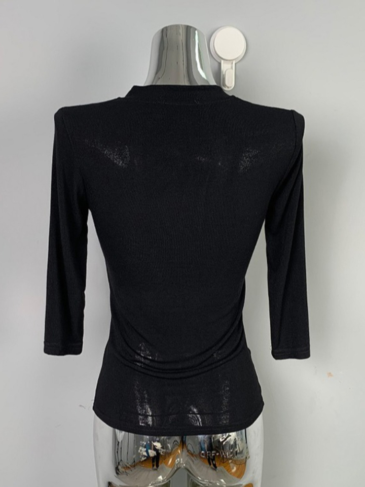 Sutterhie - T-shirt Basique en Coton pour Femme - Haut Slim Fit Élastique à Manches Longues et Col en V - Style Décontracté